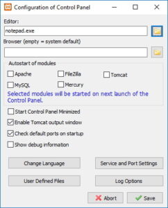 Xamp cantrol panel configure 